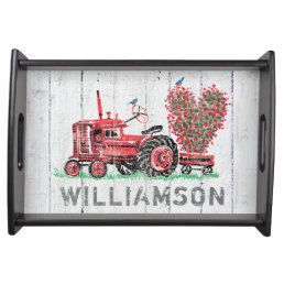 Vintage Red Tractor Farmhouse Rustic Family Name Serving Tray