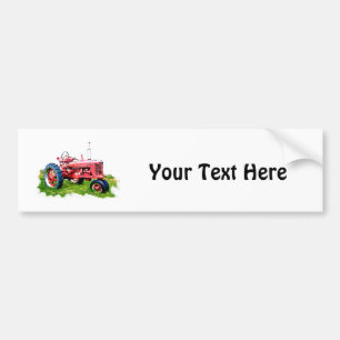 Vintage Red Tractor in the Field Bumper Sticker
