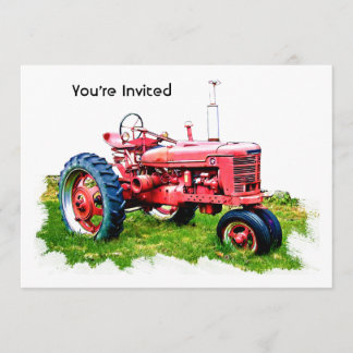 Vintage Red Tractor in the Field Invitation