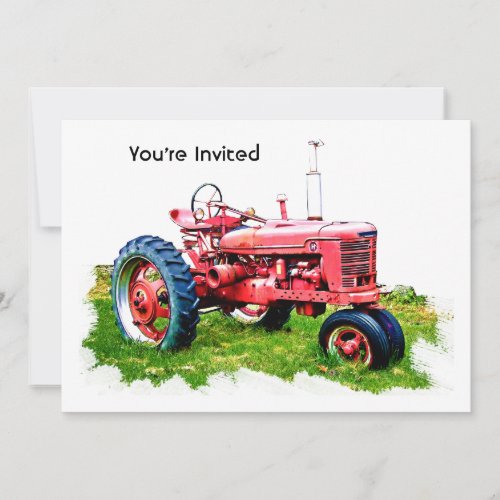 Vintage Red Tractor in the Field Invitation