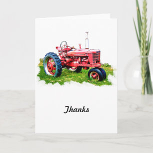 Vintage Red Tractor in the Field Letterpress Thank You Card