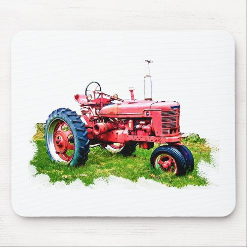 Vintage Red Tractor in the Field Mouse Pad