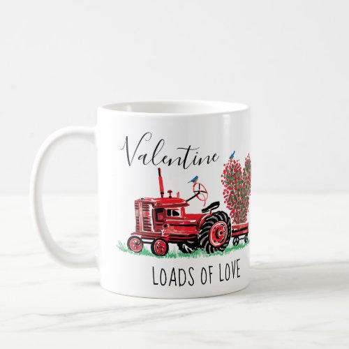 Vintage Red Tractor Pink Floral Heart Typography Coffee Mug