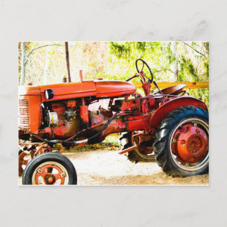 Vintage Red Tractor Postcard