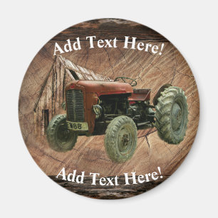 Vintage Red Tractor Rustic Barn Shed Magnet