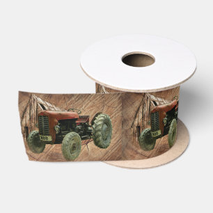 Vintage Red Tractor Rustic Barn Shed Satin Ribbon