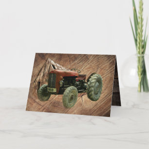 Vintage Red Tractor Rustic Barn Shed Thank You Car