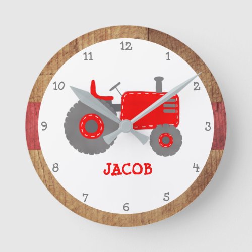 Vintage Red Tractor Rustic Boy Bedroom or Nursery Round Clock