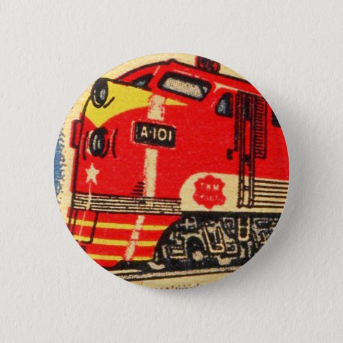 Vintage Red Train Matchbook Art Pinback Button