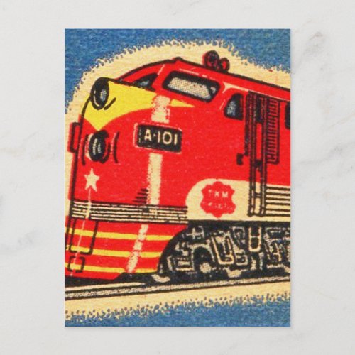 Vintage Red Train Matchbook Art Postcard