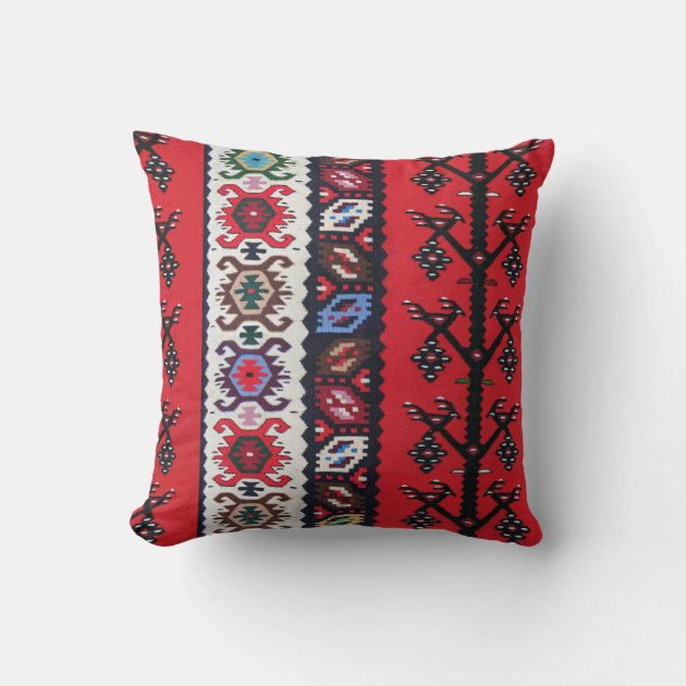 Vintage Red Tribal Boho Kilim Texture Throw Pillow Zazzle