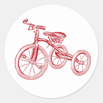 Vintage Red Tricycle Classic Round Sticker by JoyMerrymanStore at Zazzle
