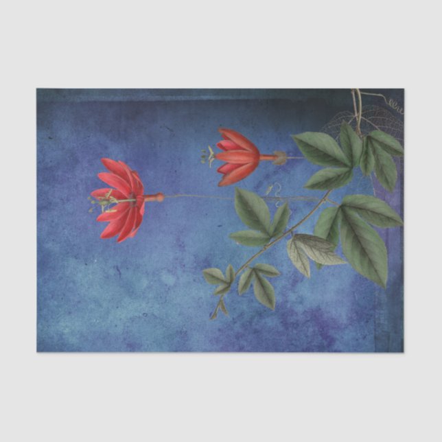 Vintage Red Tropical Flowers Tissue Paper (Front)