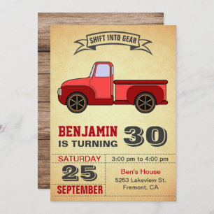 Vintage Red Truck 30th Birthday Party Invitation
