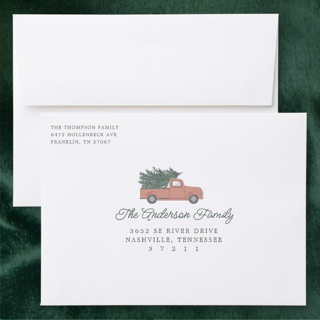 Vintage Red Truck Addressed Envelopes (Green)