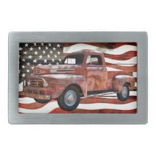 Vintage Red Truck American Flag Belt Buckle