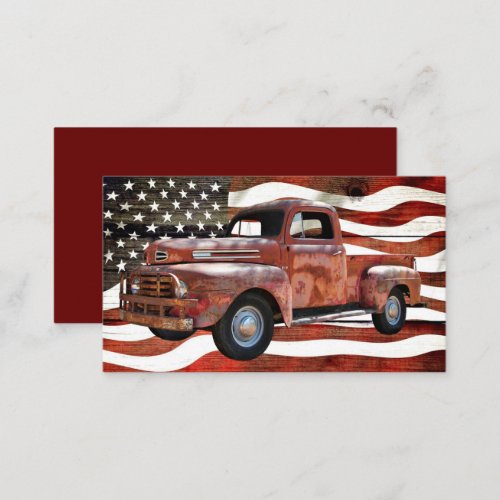 Vintage Red Truck American Flag Business Card