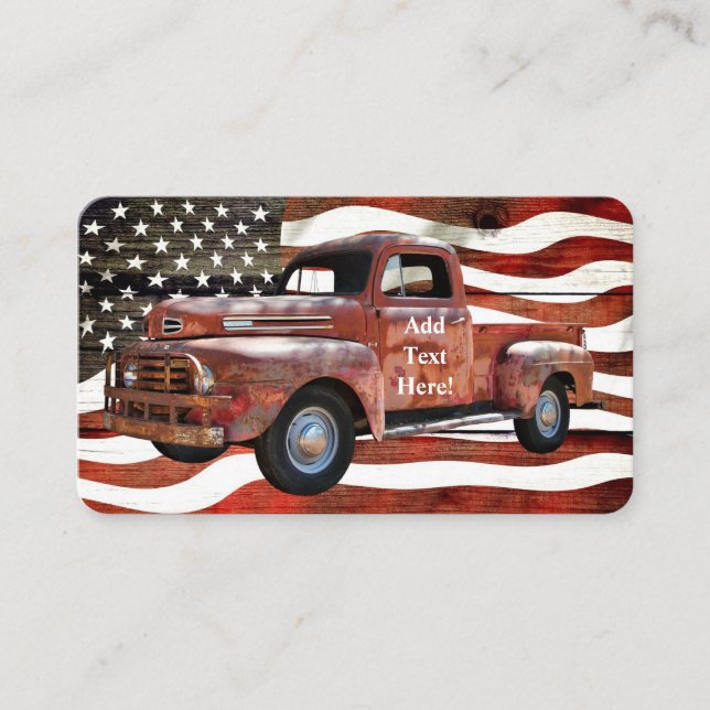 Vintage Red Truck American Flag Business Card (Front)