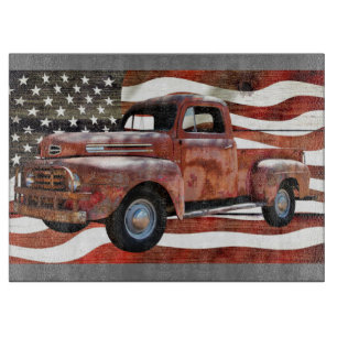 Vintage Red Truck American Flag Cutting Board