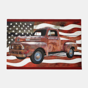 Vintage Red Truck American Flag Doormat