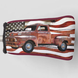 Vintage Red Truck American Flag Golf Head Cover