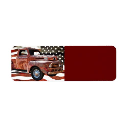 Vintage Red Truck American Flag Label