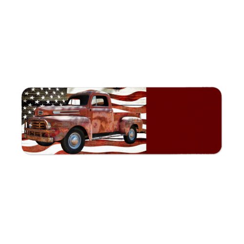 Vintage Red Truck American Flag Label