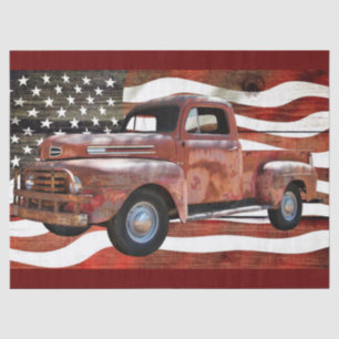 Vintage Red Truck American Flag Tissue Paper