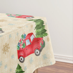 Vintage Red Truck and Christmas Tree Tablecloth