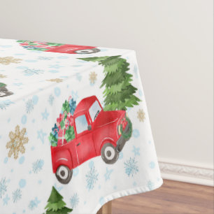 Vintage Red Truck and Christmas Tree Tablecloth