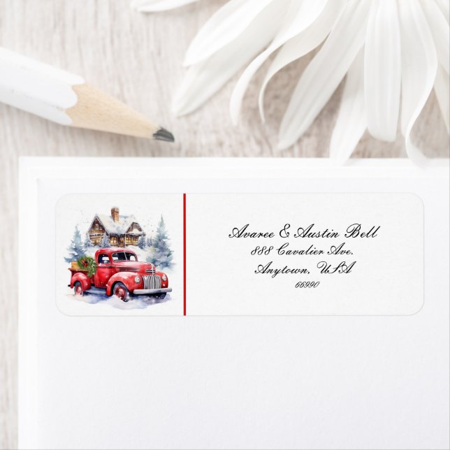 Vintage Red Truck and Farm House  Label (Insitu)