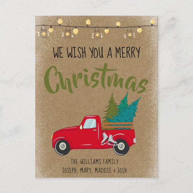 Vintage Red Truck and Tree Christmas Card (Front)