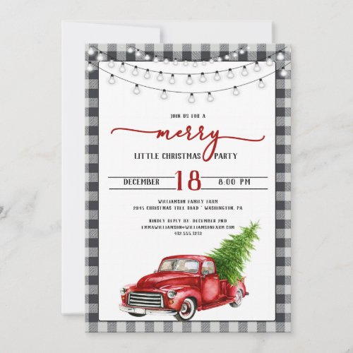 Vintage Red Truck and Tree Christmas Party  Invitation
