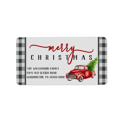 Vintage Red Truck and Tree Merry Christmas  Label