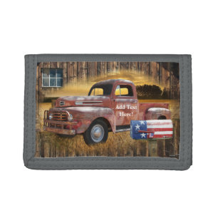Vintage Red Truck Antique Red Truck Old Truck Tri-fold Wallet