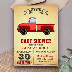 Vintage Red Truck Baby Shower Invitation