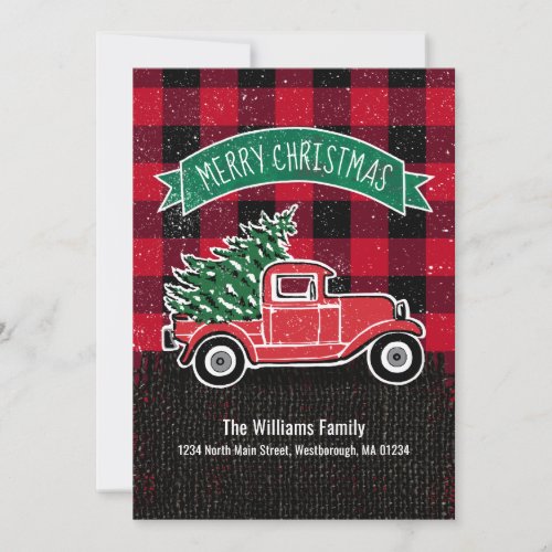 Vintage Red Truck Buffalo Plaid Christmas Moving Announcement