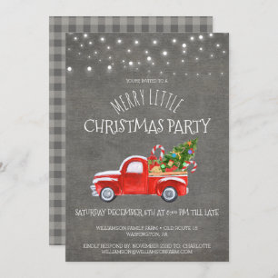 Vintage Red Truck & Buffalo Plaid Christmas Party Invitation