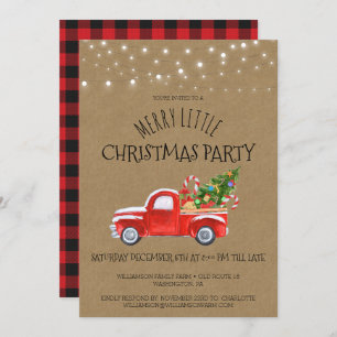 Vintage Red Truck & Buffalo Plaid Christmas Party Invitation