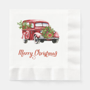 Vintage Red Truck Car Christmas Paper Napkins
