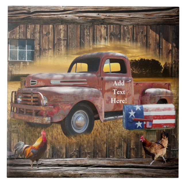 Vintage Red Truck Ceramic Tile (Front)