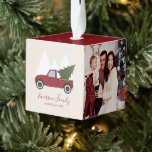 Vintage Red Truck Christmas 3 Photo Cube Ornament<br><div class="desc">Vintage Red Truck Christmas 3 Photo design.</div>