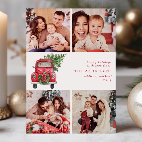 Christmas Greeting Cards 8 Vintage Red Truck | Christmas 4 Photo Holiday Card