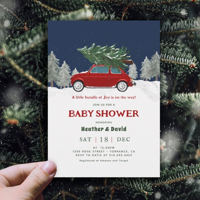 Vintage Red Truck Christmas Baby Shower Invitation (Creator Uploaded)
