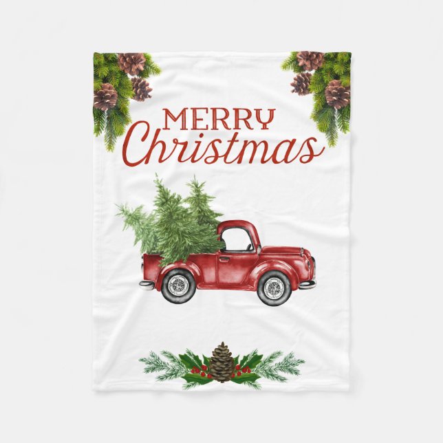 Vintage Red Truck Christmas Blanket (Front)