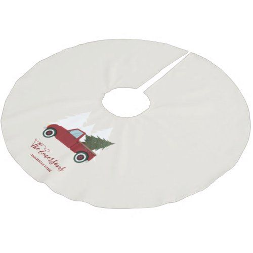 Vintage Red Truck Christmas Brushed Polyester Tree Skirt