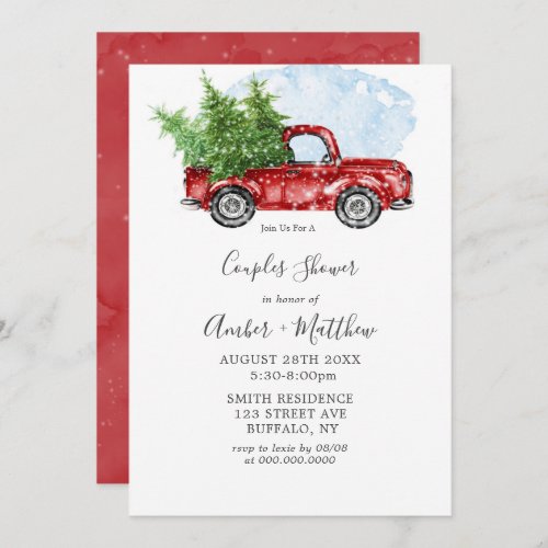 Vintage Red Truck Christmas Couple Shower Invites 