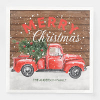 Vintage Red Truck Christmas Dinner Napkins