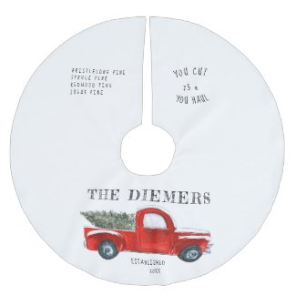 Vintage Red Truck Christmas Family Name Tree Skirt