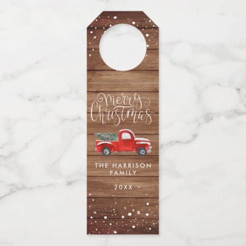 Vintage Red Truck Christmas  Farmhouse Bottle Tag